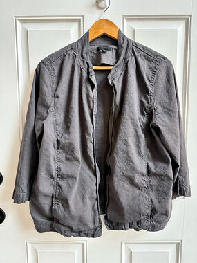 Eileen Fisher Linen Viscose Blend Open Front Cardigan Blazer Gray 3/4 sleeve